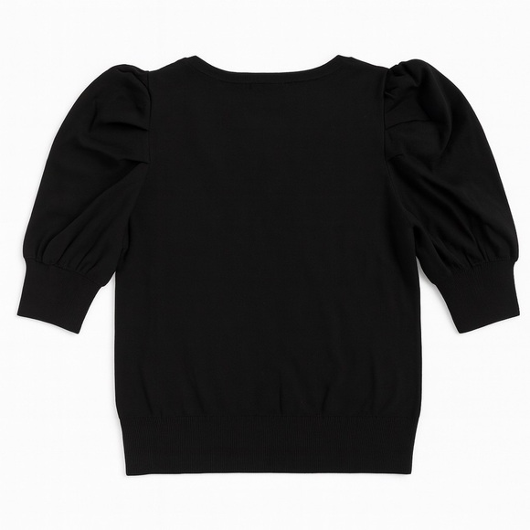 NWT DKNY Black Puff Sleeve V-Neck Sweater Short Sleeve Knit Holiday Top Size XL - Picture 3 of 9